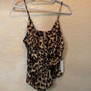 Astr Brown and Black Fitted Buttoned Camisole animal print.